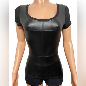 COPY - Sexy black tonal faux leather fitted t-shirt top rocker style new punk